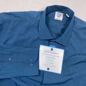 Kilburne & Finch Modern Fit Dress Shirt Mens Large Blue Stretch Moisture Wicking